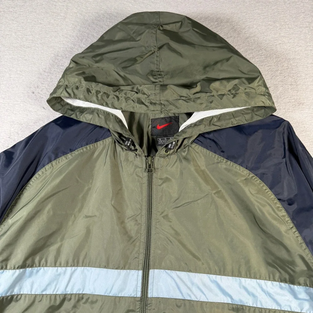 Vintage Nike Windbreaker Jacket‎ Hooded Olive Navy Blue Athletic Mens XL Wind